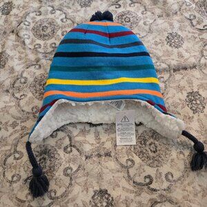 Lands End Mids' Peruvian Winter Hat Blue Stripe New